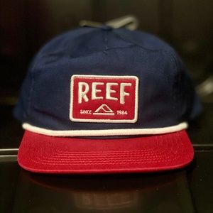 REEF Snapback Grandpa Rope Hat Cap Blue Navy Red Patch NWT 1984 Morter